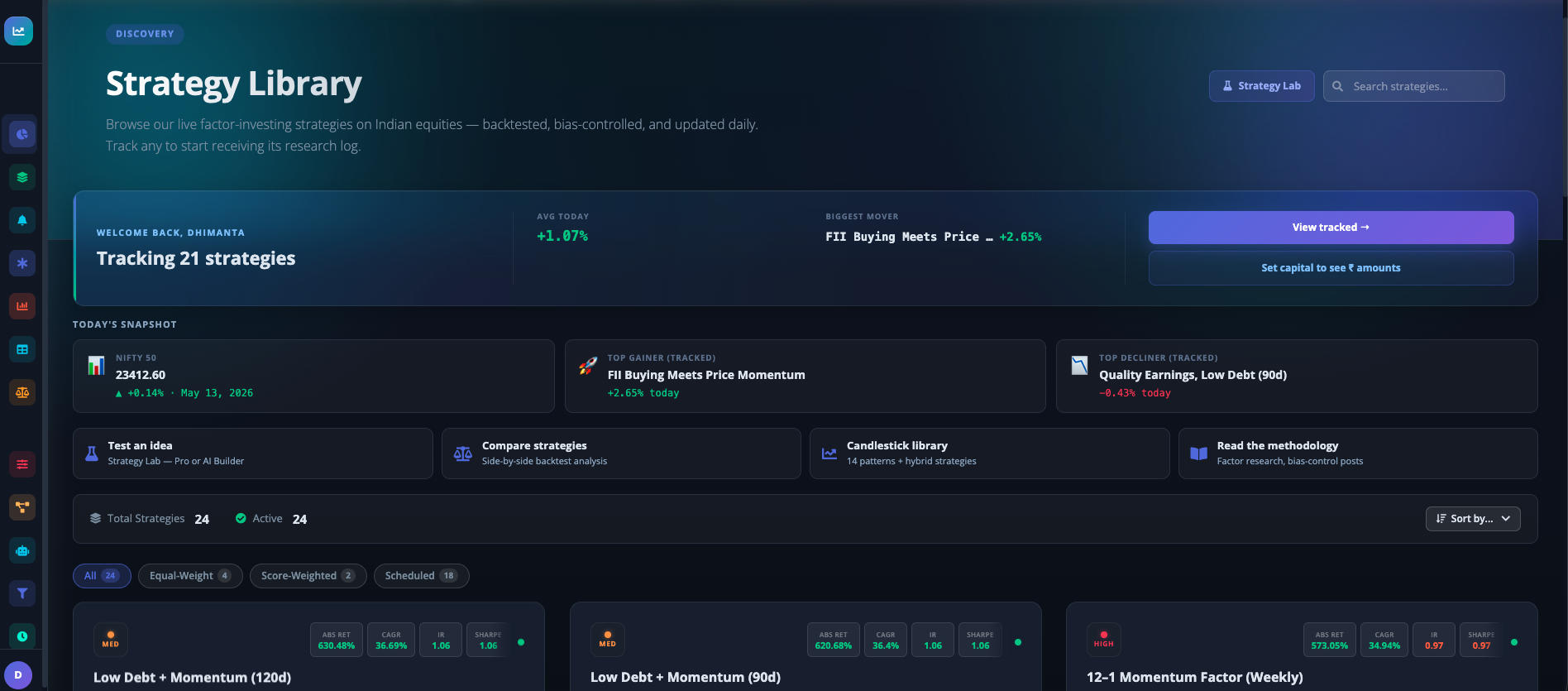Strategy Library dashboard