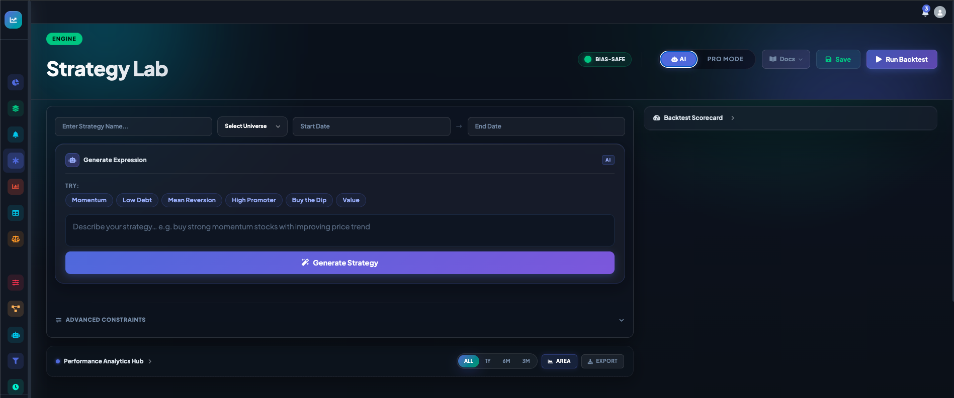 Strategy Lab opening in AI Mode with pre-built suggestion pills