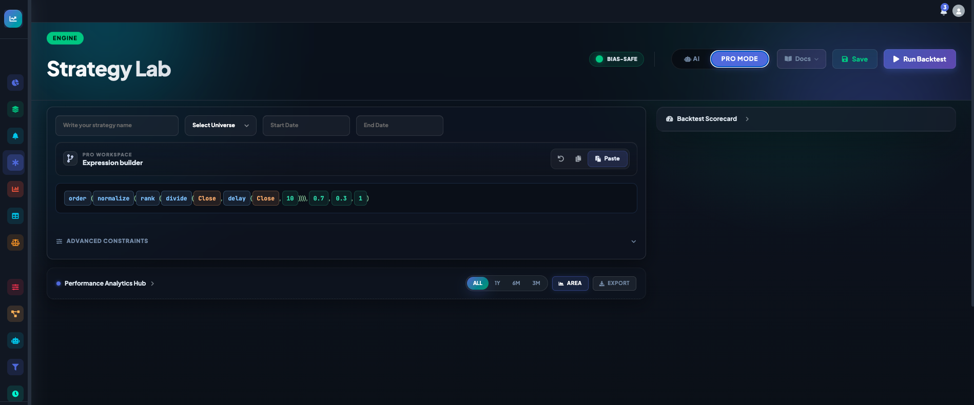 Pro Mode expression builder with tokenised chips